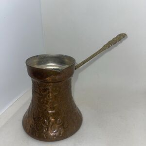 Vintage Ornate Copper Turkish Coffee Pot, Izal Topalovic with Brass Handle